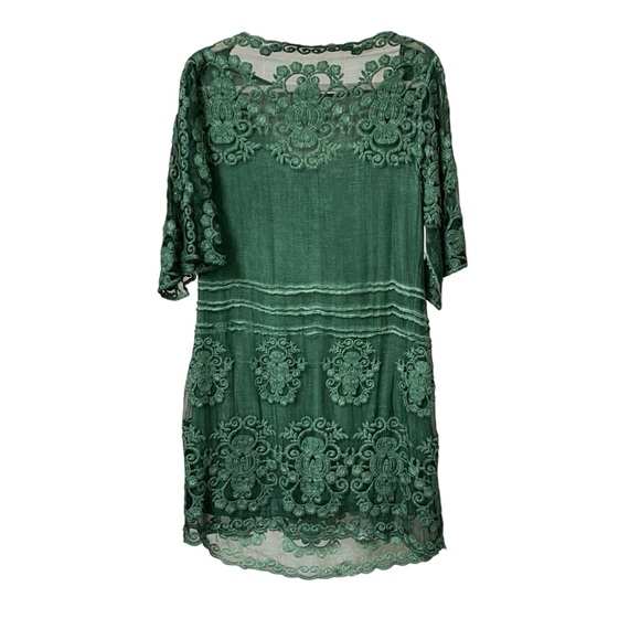 Soft Surroundings green boho lace embroidered silk summer dress tunic size small - Picture 9 of 13